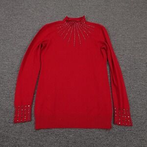 Vila Milano Sweater Womens Small Red Mock Neck Studded Pullover Knit Top
